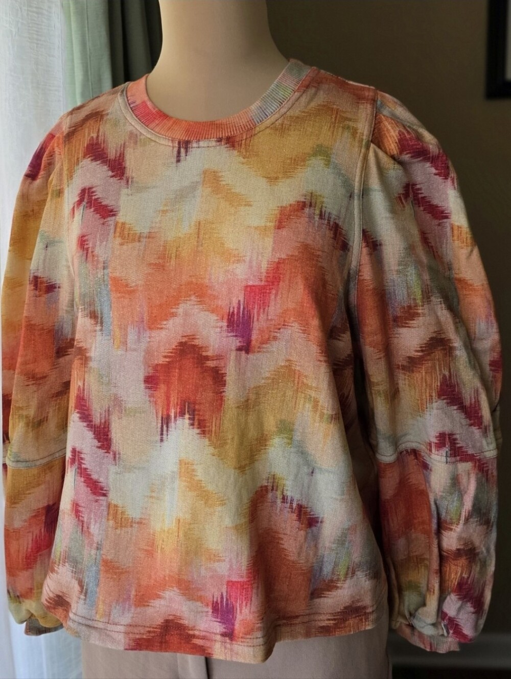 ba&sh Lady Abstract Chevron Cotton Knit Top Balloon Sleeve French Designer Small